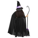 Witch Costume Set for Girls Led Light Up Halloween Costume Dress Up with Hat Cape Large
