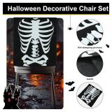 Halloween Chair Covers, Skeleton and Spider Design Chair Back Decor for Party, Halloween Home Decorations, Set of 4