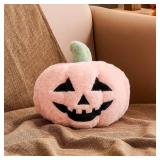 Halloween Decoration Pumpkin Pillows, Pink Ghost Pumpkin Shaped Throw Pillows, Soft Rabbit Fur Pillow 11 Inch Cute 3D Fall Funny Room Decoration for Natural Accent Pillows for Holiday