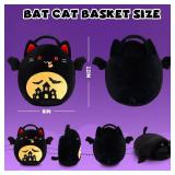 Halloween Basket Bat Cat Plush Toy, Bat Stuffed Animal Trick Or Treat Bucket, Halloween Party Favor Bags with Handles and Bat Decor, Candy Basket for Kids Toddlers Girls Boys