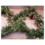 National Tree Company Pre-Lit Artificial Christmas Garland  Green  Glittery Pine  White Lights  Decorated With Pine Cones  Berry Clusters  Plug In  Christmas Collection  9 Feet