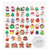 2 Boxes of 60Pcs Christmas Pins Cute Gifts Bulk Christmas 2025 Advent Calendar Santa Claus Gingerbread Xmas Tree Cartoon Acrylic Lapel Brooches Stocking Stuffer Gift Bag Fillers for Bag Hat Cloth Part