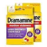 Dramamine Motion Sickness Less Drowsy Chewable, Raspberry Cream Flavored, 12 Count, 2 Pack, BEST BY 01/2027
