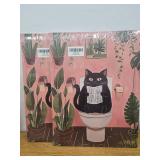JWVK 2 Count of Funny Black Cat Bathroom Canvas Wall Art Prints, Vintage Cat on the Toilet Wall Decor Posters for Bathroom Washroom Restroom, 11x15 Inch Framed