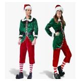 Christmas Elf Costume,6 Piece unisex Elf clothing Suit,Cosplay Party Costume,Adult Santa Outfit Xmas Holiday Party XXL