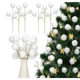 Norme 6 Pcs 15.8" Christmas Glitter Ball Tree Picks Christmas Ball Decorations Artificial Berry Stems Branches for Filler Vase Home Xmas Tree Party Holiday Decor (White)