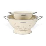 Metal Colander 2 Pack, Strainer Bowel with Handles 2Qt & 6Qt Powder Coated Solid Ring Base Heavey Duty Kitchen Drainer Basket for Pasta Veggies and Fruits,New Home Apartment Essentials (Almond Cream)
