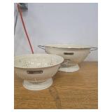 Metal Colander 2 Pack, Strainer Bowel with Handles 2Qt & 6Qt Powder Coated Solid Ring Base Heavey Duty Kitchen Drainer Basket for Pasta Veggies and Fruits,New Home Apartment Essentials (Almond Cream)