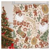 Christmas Shower Curtain 60Wx72H Merry Xmas Western Cowboy Santa Claus Retro 70s Howdy Pine Tree Cactus Hat Boots Bathroom Decor Modern Disco Ball Bath Curtain Fabric Polyester 12 Pack Hooks