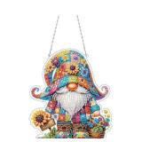 Gnome and Sunflower Diamond Painting Hanging Pendant Kit, 5D DIY Acrylic Crystal Special Shaped Window Garden Diamond Art Ornament for Adult