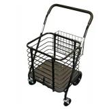 Heavy-Duty Steel Shopping Cart with Accessory Basket in Black (Missing Front Wheels) - Retail: $93