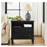 Juiien Traditional Farmhouse Solid Wood 2-Drawers Storage Nightstand with Charging Station and Adjustable Legs-Black - Retail: $204