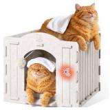 Apasiri Cat House Scratch-Resistant: Indoor Warm Enclosed Felt Bed Cave with Hanging Ball Toy, No-Tool Assembly Hideaway for Anxious Cats & Kittens, 13.4x13.4x9.85 Inch Interior