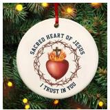 FLAGWIX Christmas Christian Gifts for Women Men - Sacred Heart Ceramic Christmas Ornaments 2025 for Xmas Decorations - Religious Gifts for Women, Religious Ornaments, Spiritual Christian Gift Ideas 2 