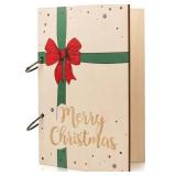 Giiffu Wooden Christmas Card Keeper Binder  6.3 x 9.5 Merry Christmas Greeting Card Organizer with Rings, Holiday Card Holder & Memory Keepsake Album for Xmas Cards and Notes