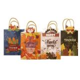 qiqee Fall Thanksgiving Paper Gift Bags with Handles Bulk Small Pumpkin Harvest Bags Autumn Kraft Paper for Holiday Wedding Birthday Party Supplies 48pcs (6.1\"9.8\"3.1\") -