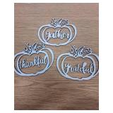 12pcs Thanksgiving Wooden Plate Decor Thankful and Wishes Cutout,Slices Cutouts Cards Signs Pumpkin Shaped Design Tabletop Decor for Home Kitchen Table Family Party Decoration