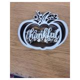 12pcs Thanksgiving Wooden Plate Decor Thankful and Wishes Cutout,Slices Cutouts Cards Signs Pumpkin Shaped Design Tabletop Decor for Home Kitchen Table Family Party Decoration