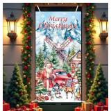 Christmas Door Cover 71 x 35 Inch Hanging Holiday Banner Decor for Front Porch Home Holiday Party Xmas Supplies Decoration (White)