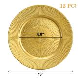 DEAYOU 12 Pack Gold Charger Plate, 13 Inch Beaded Chargers for Dinner Plates, Plastic Reusable Round Charger Platters for Wedding, Table Setting, Serving, Party, Decoration, Event, Holiday