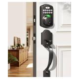 Veise Fingerprint Door Lock Set, Keyless Entry Door Lock, Front Handle Set, Electronic Keypad Deadbolt with Lever Handle, 2 Keys, Auto-Locking, One-time Codes, Easy to Install, Matte Black