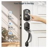 Veise Fingerprint Door Lock Set, Keyless Entry Door Lock, Front Handle Set, Electronic Keypad Deadbolt with Lever Handle, 2 Keys, Auto-Locking, One-time Codes, Easy to Install, Matte Black