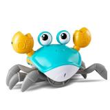 PintreeLand Crawling Crab Baby Toys Upgrade Version - 3 Speed & Music Control, Infant Tummy Time Interactive Walking Toddler Toy for 3 4 5 6 7 8 9 10 11 12 Year Old Boys or Girls (Blue)
