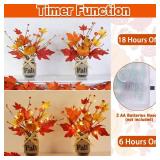 2 Pack & Timer Thanksgiving Decorations 13.5 Inch Fall Table Centerpieces Mason Jar with 20 LED Lights Maples Leaves Pumpkins Berried Thanksgiving  Centerpieces for Dinner Table Home Kitchen Office. B
