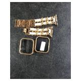 Mosonio Compatible for Apple Watch Band 40mm with Screen Protectors Case Women, Jewelry Bracelet Metal Bands with 2Pack Bling Case Cover for 40mm iWatch Series SE 6 5 4(Rose Gold Link with White Leath