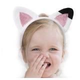 Creatoy Cat Ears Headband Kids dollhouse plush toys Glitter Headbands Toddler Kitty Hairband Doll house Party Supplies Halloween Dress Up Favors