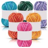 6 Pieces 50 g Crochet Yarn Multi-Colored Acrylic Knitting Hand Knitting Weaving Yarn Crochet Thread(5-Ply,Orange Red, Dark Green, Purple White, Rose Red White, Yellow Orange, Lake Blue)