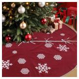 VercanMonth 100 Inch Large Christmas Tree Skirt, Burlap Tree Skirt White Snowflake Xmas Mat for Christmas Home Farmhouse Holiday Indoor Outdoor Decoration