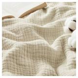 Bedsure 100% Cotton Muslin Blankets for Adults Large Throw 50x70 Inches - 4-Layer Breathable and Lightweight, Soft Boho Gauze Muslin Cotton Blanket for Couch Decor Travel Summer, Linen Beige