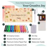 Original Tobios Mini Wooden Watercolor Paint Set Compact Travel Art Kit with 12 Colors, Refillable Brush & Sketchbook Unique Creative Gift for Birthdays, Holidays & Art Lovers
