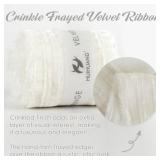 HUIHUANG White Velvet Ribbon 3 inch with Frayed Fringe, Christmas White Velvet Ribbon Crinkled Silk Velvet Ribbon for Wreaths, Tree Decor, Garland, Flower Bouquet, Gift Wrapping, Wedding Decor