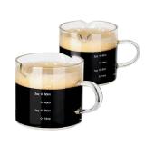 Emlim Espresso Double Spout Glass Coffee Cups with Handle - 75ML/2.5OZ Clear Borosilicate Glass Shot Glasses with Scale Measurement (2 Pack)