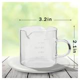 Emlim Espresso Double Spout Glass Coffee Cups with Handle - 75ML/2.5OZ Clear Borosilicate Glass Shot Glasses with Scale Measurement (2 Pack)