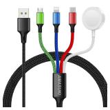 Amasuki Travel Essentials,4 in 1 for Apple Watch Charger/iPhone Charger/Multi Charging Cable,Vacation RV Camping Essentials,USB C/L/Micro Portable Charger for iWatch 11-1/iPhone 17-12,Car&Gift-4FT