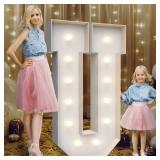4FT Marquee Light Up Letters U,Party Decoration Large Marquee Light Up Letters with Weighted Water Bag,Pre-cut Foam Board Set Can Be Used for Birthdays,Weddings,Baby Anniversaries