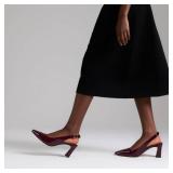 QIY Womens Burgundy Heels Pointed Toe Chunky Heel Pumps Closed Toe Slingback Block Heel Party Dressy Shoes Size 7