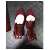 QIY Womens Burgundy Heels Pointed Toe Chunky Heel Pumps Closed Toe Slingback Block Heel Party Dressy Shoes Size 7
