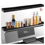 Hugro Tarfive 30 Inch Magnetic Stove Top Shelf | 3-Zone Kitchen Organizer with Anti-Slip & Anti-Fall Design | Heat Resistant (-40°F to 446°F) Food-Grade Silicone Spice Rack for Flat Stoves-Black