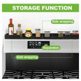 Hugro Tarfive 30 Inch Magnetic Stove Top Shelf | 3-Zone Kitchen Organizer with Anti-Slip & Anti-Fall Design | Heat Resistant (-40°F to 446°F) Food-Grade Silicone Spice Rack for Flat Stoves-Black