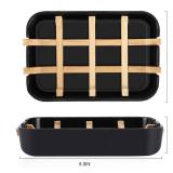 Fufengz Bamboo Wooden Soap Dishes for Shower with Drainage for Bathroom Bar Soap Holder Soap Holder Sink Deck Bathtub Shower Tray (One Pieces Black)