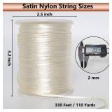 2 mm x 330 Feet Satin Nylon Cord, Silky Smooth Nylon String for Jewelry Making Bracelet Necklaces Beading Thread Rattail Macrame Kumihimo Chinese Knot Craft