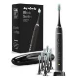 Aquasonic Black Series Ultra Whitening Toothbrush ADA Accepted Electric Toothbrush- 8 Brush Heads & Travel Case 40,000 VPM Electric Motor & Wireless Charging - 4 Modes w Smart Timer