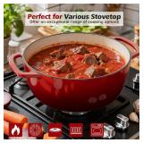 Umite Chef 6QT Enameled Cast Iron Dutch Oven with Lid, Versatile Heavy-Duty Cookware Pot for Baking Bread, Braising, Soups & Stews, Oven & Stovetop Safe with Heat Resistant Gloves Red