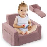Jouha Toddle & Kids Chair,2-in-1 Soft Toddler Couches That Fold Out,Toddler Chairs Comfy 1-3 Years Old,Convertible Sofa to Lounge,Pink