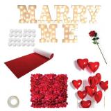 Proposal Decorations Kit, Marry Me Light Up Letters, 2000 Rose Petals, 24 Heart Shaped Romantic Candles, Red Carpet Aisle Runner 16 Feet, 10 Red Heart Balloons, 1 Engagement Rose Ring Box