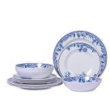 Melamine Dinnerware Sets-12pcs floral dinnerware set Service for 4,Dishwasher Safe, Break-resistant, Indoor and Outdoor Use,Reusable,Traditional Flower